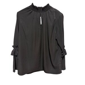 Supply & Demand Black Smocked High Neck Ruffle Sleeve Blouse Medium